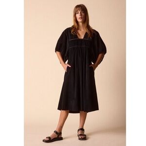 St. Roche Corduroy Lake Dress Black XS NWT Puff Sleeves Feminine Romantic Chic
